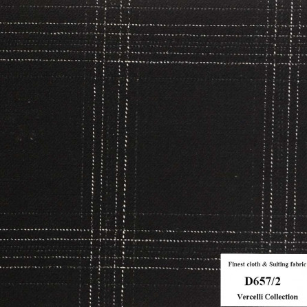 D657/2 Vercelli CXM - Vải Suit 95% Wool - Đen Caro
